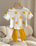 Girls Yellow & White Polka Dot Camisole Top with Bow Back
