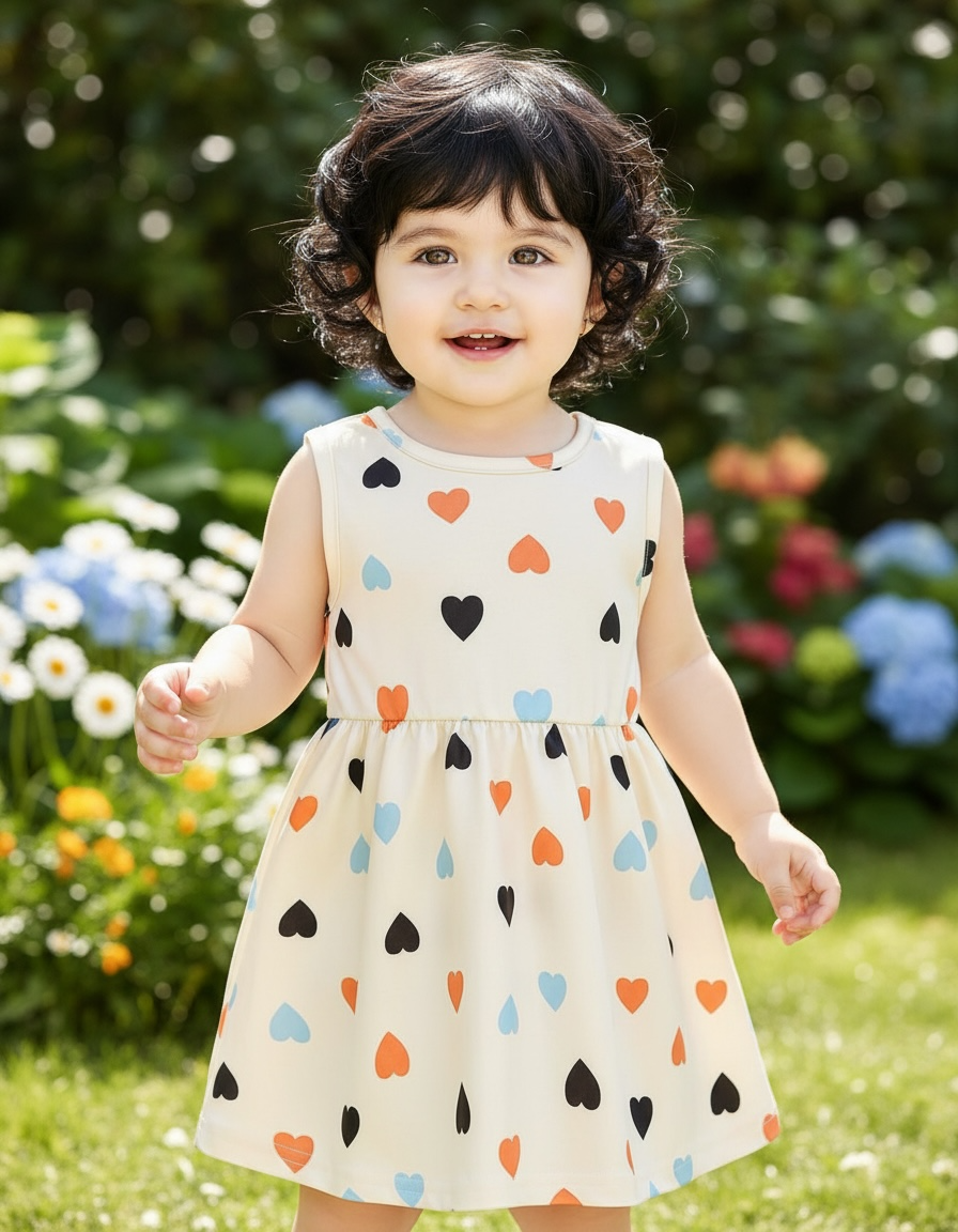 Baby Girl Casual Heart Print Dress