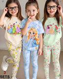 3pc Young Girls Princess Print T-Shirt & Leggings Set