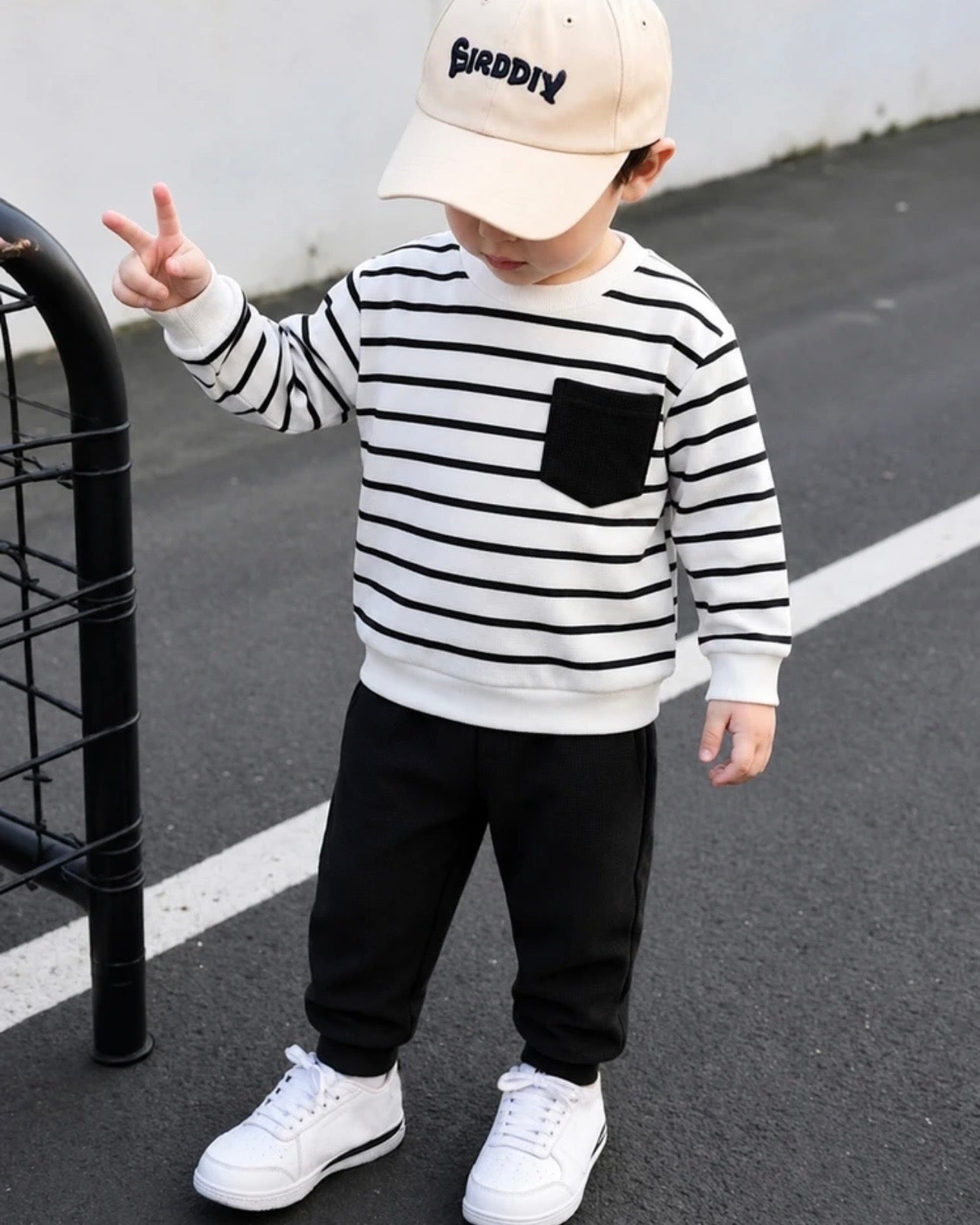 Boys Black & White Striped Shirt and Pants
