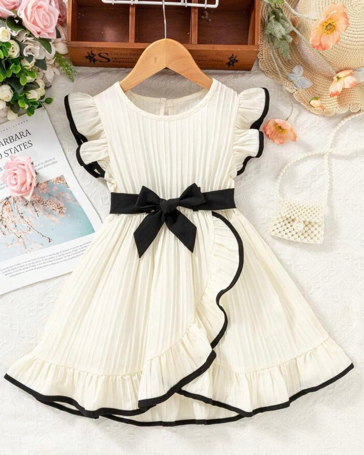 Girls Casual Ruffle Hem Dress with Belt – Summer Cute A-Line Dress
