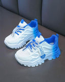 Girls’ Blue Gradient Color Casual Sports Shoes – Fashion PU Sneakers for Daily Wear