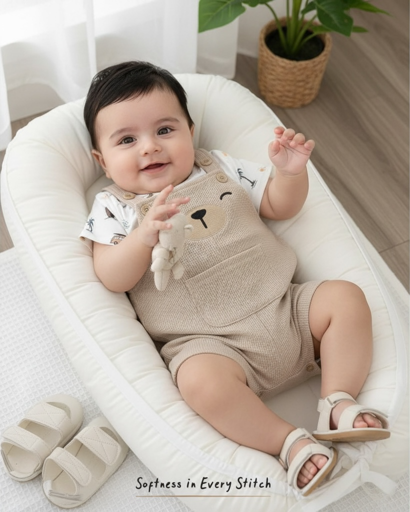 2pcs Baby Boy Cartoon Bear Knit Outfit – Short Sleeve Pullover & Bib Overalls Set