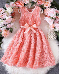 Pink 3D Rose Flower Waist-Cinching Princess Gown