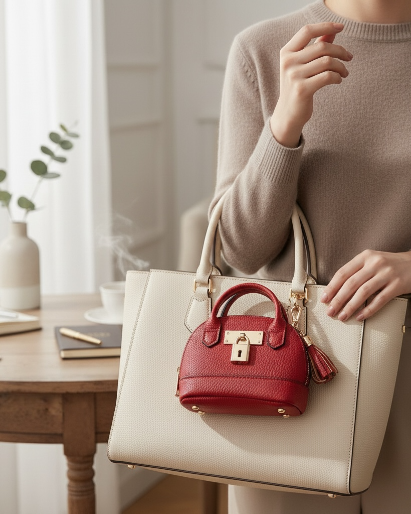 Mini Burgundy PU Leather Bag - Bag Charm