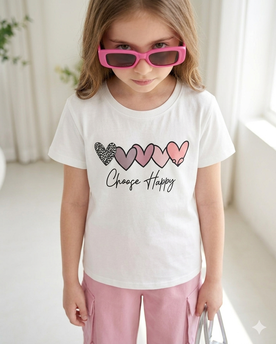 Girls’ Heart Print T-Shirt & Cargo Pants 2-Piece Set