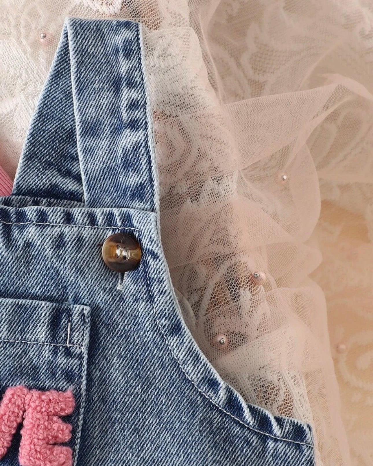 2pcs Newborn Baby Girl Sweet Pink Top + Denim Overall Set