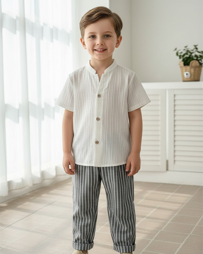 Young Boys 2-Piece Shirt & Black Striped Pants Set
