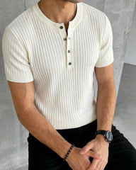 1pc Men's Premium Short Sleeve, Striped Slim Fit Knit Sweater Top, Summer