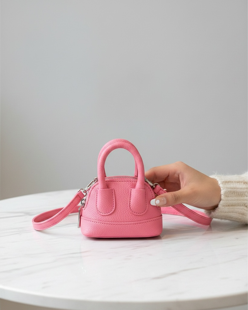 Mini Pink Crossbody Shell Bag with Pendant