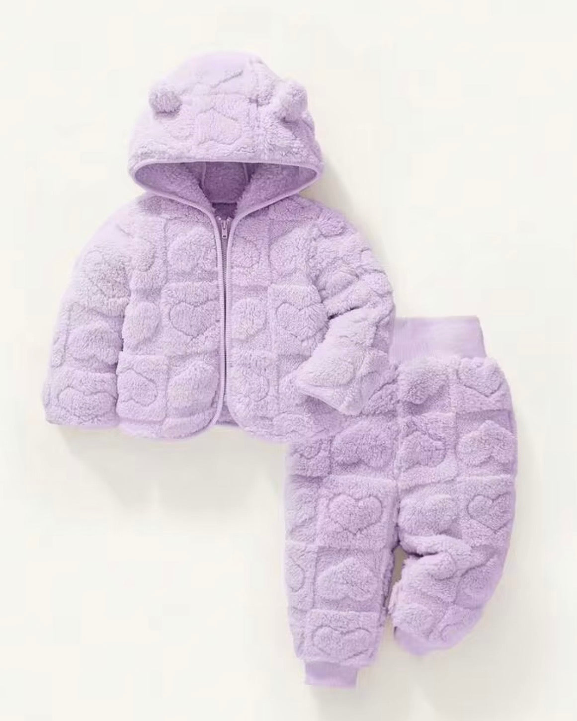 Baby Girl Purple Heart Hooded Fleece Jacket & Pants