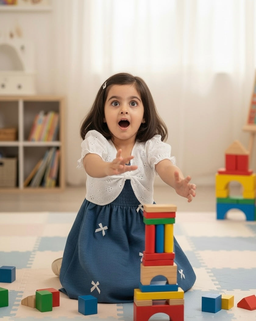 2pcs Blue Spaghetti Strap Overall Dress with Ruffle Sleeve Top