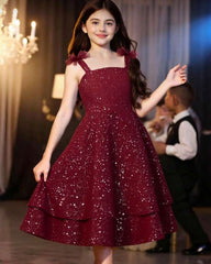 Girls bow knot Decor A-Line Flounce Mesh Slip Dress