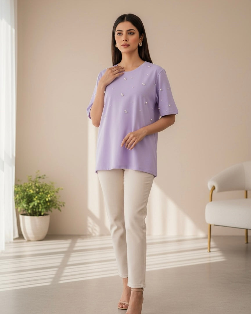 Women’s Purple Beaded T-Shirt