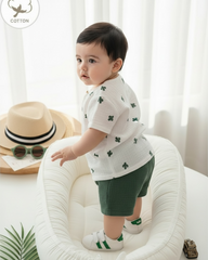 Baby Boy Summer Cactus Print T-Shirt & Green Crepe Shorts Set (2PCS)