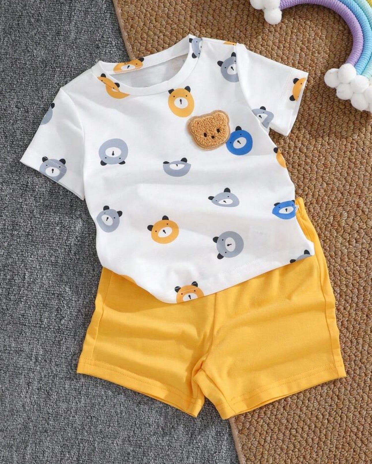 Baby Boy Bear White & Yellow Ribbed Summer Set