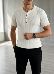 1pc Men's Premium Short Sleeve, Striped Slim Fit Knit Sweater Top, Summer