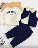 Baby Boy sweatshirt, fleece-lined pants, and Blue vest jacket