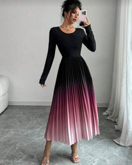 Ombre Color Full Sleeves Maxi Dress With Burn-Out Pleated Design