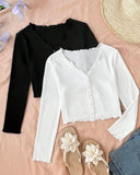 Tween Girls Pack of 2 White and Black V-Neck Ruffle Cardigans