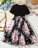 Sweet Black & Pink Floral Patchwork Dress – Summer Ready
