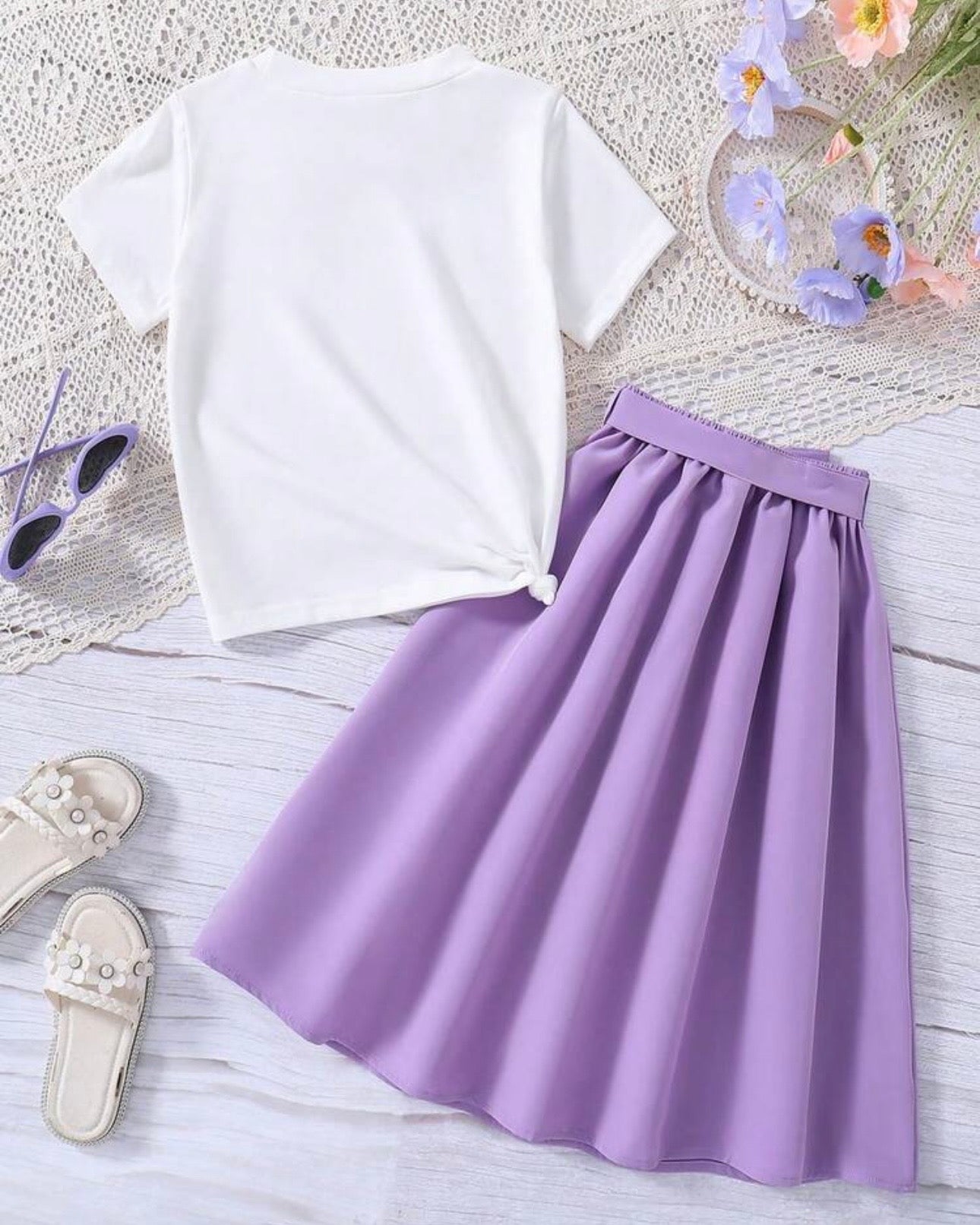 Mama Printed Short Sleeve T-Shirt And Elastic Waist Skirt