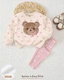 Baby Girl Oatmeal Bear Embroidered Sweatshirt & Leggings Set