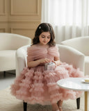 Pink Sequin Off-Shoulder Mesh Princess Dress