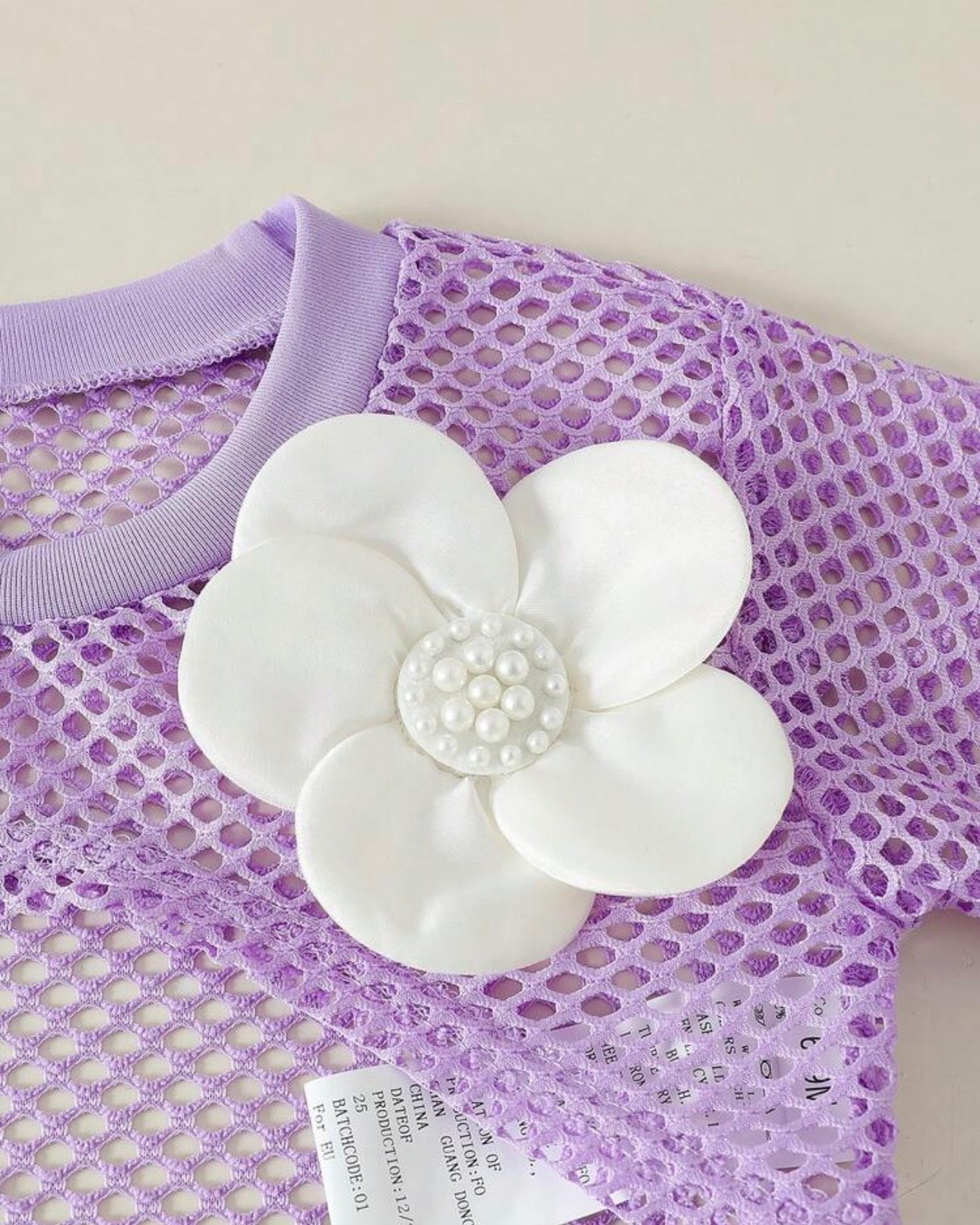 Baby Girls Purple 3PCS Elegant Outfit Set – Camisole, Pearl Flower Vest & Bow Pleated Skirt