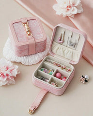French Style Elegant Floral Leather Jewelry Box – Pink/Blue