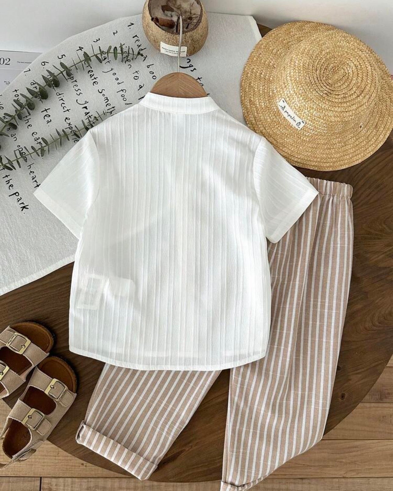 Boys 2-Piece Shirt & Striped Pants Set – Smart Casual Summer Outfit