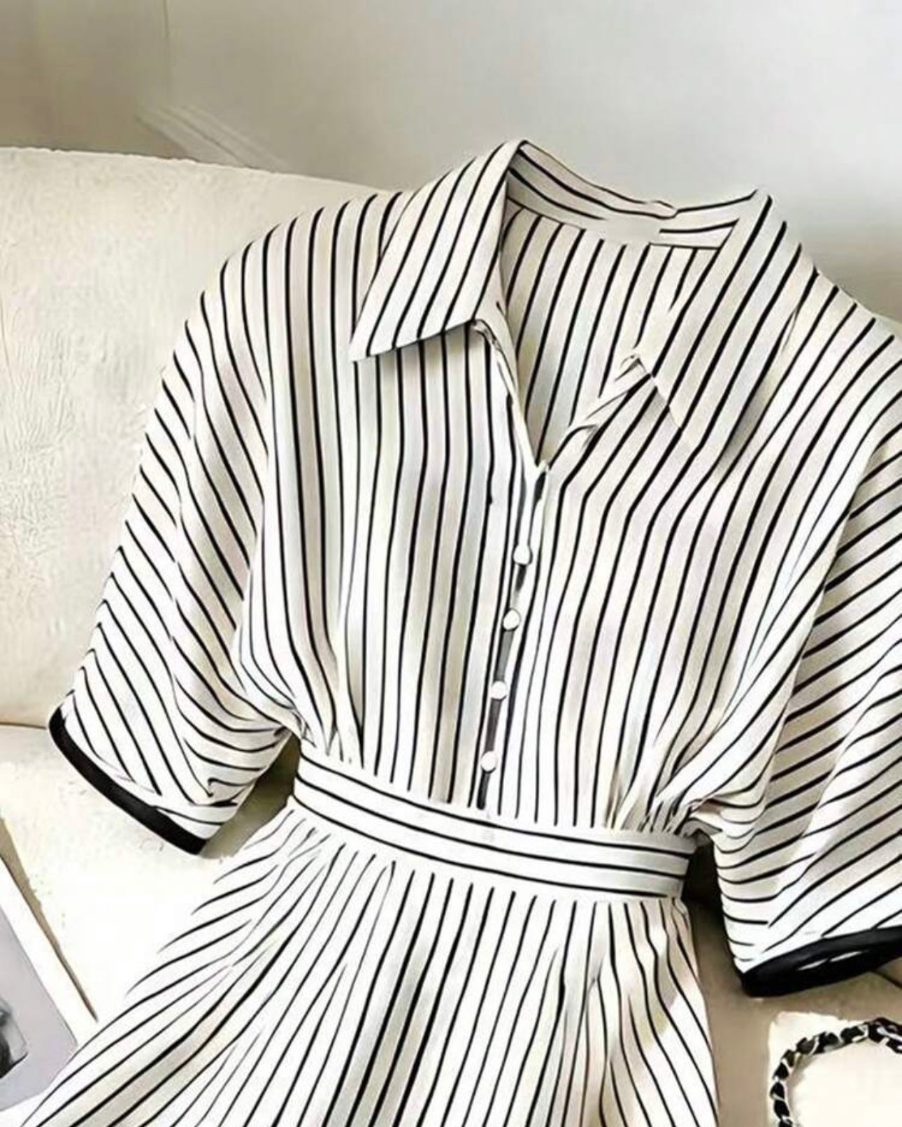 Black & White Striped Shirt Dress with Collar