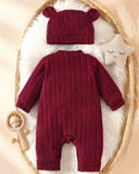 Newborn Baby Autumn Meroon Comfortable Romper + Hat