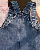 Baby Girl Denim Overall Set, 2-Piece Bow Embroidered Outfit