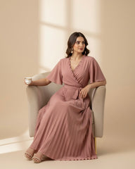 Women Tie-Up Bow Pleated Maxi Dress