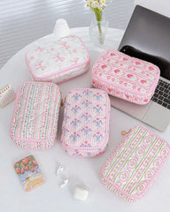Multicolor Floral Quilted Vanity Organizer Bag