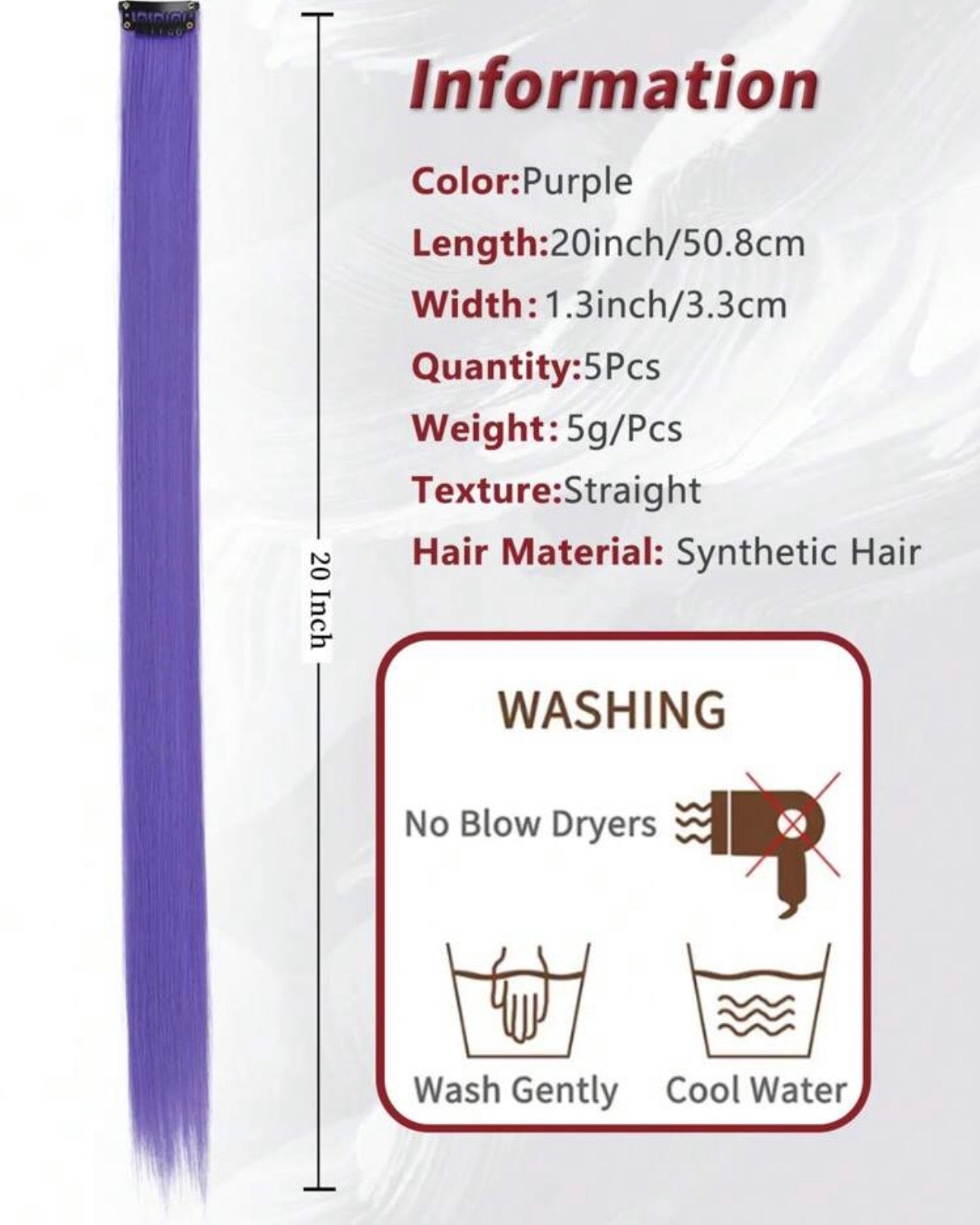 💜 10 Pcs 20-Inch Purple Clip-In Hair Extensions