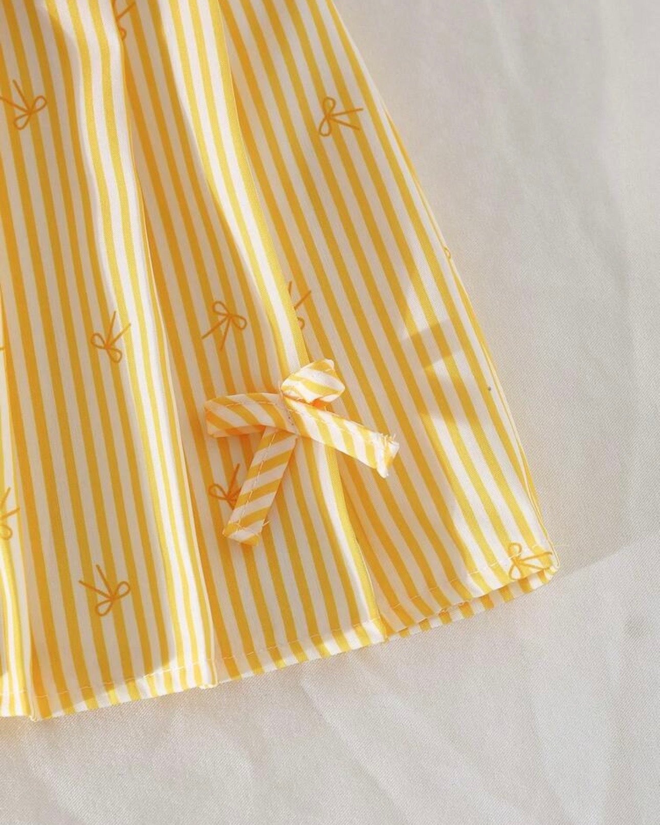 Girls’ Ribbed Knit Tank Top & Yellow Bow Print Skirt Set