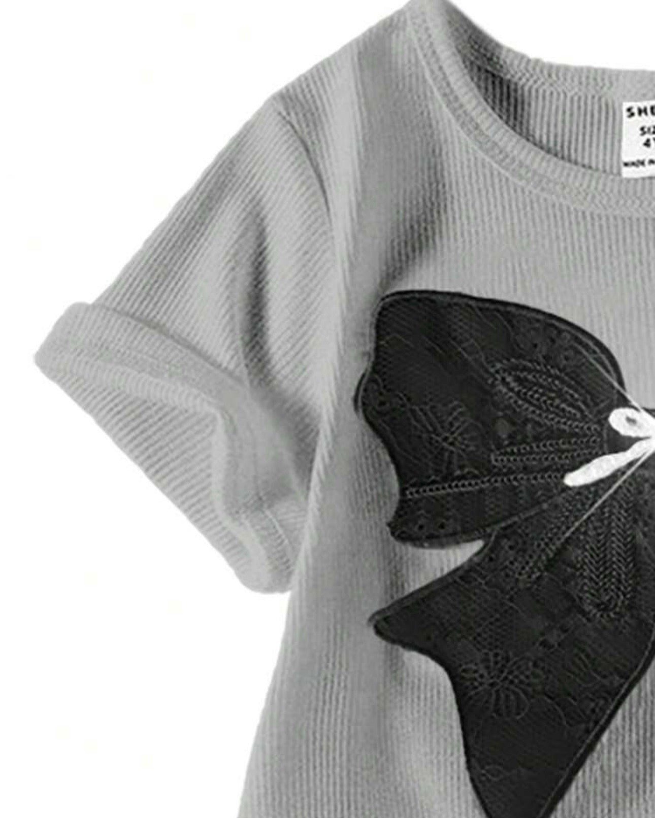 Girls Black Bow Embroidery Grey T-Shirt & Cargo Pants Set