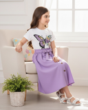 Butterfly Pattern Printed Short Sleeve T-Shirt And Elastic Waist Skirt