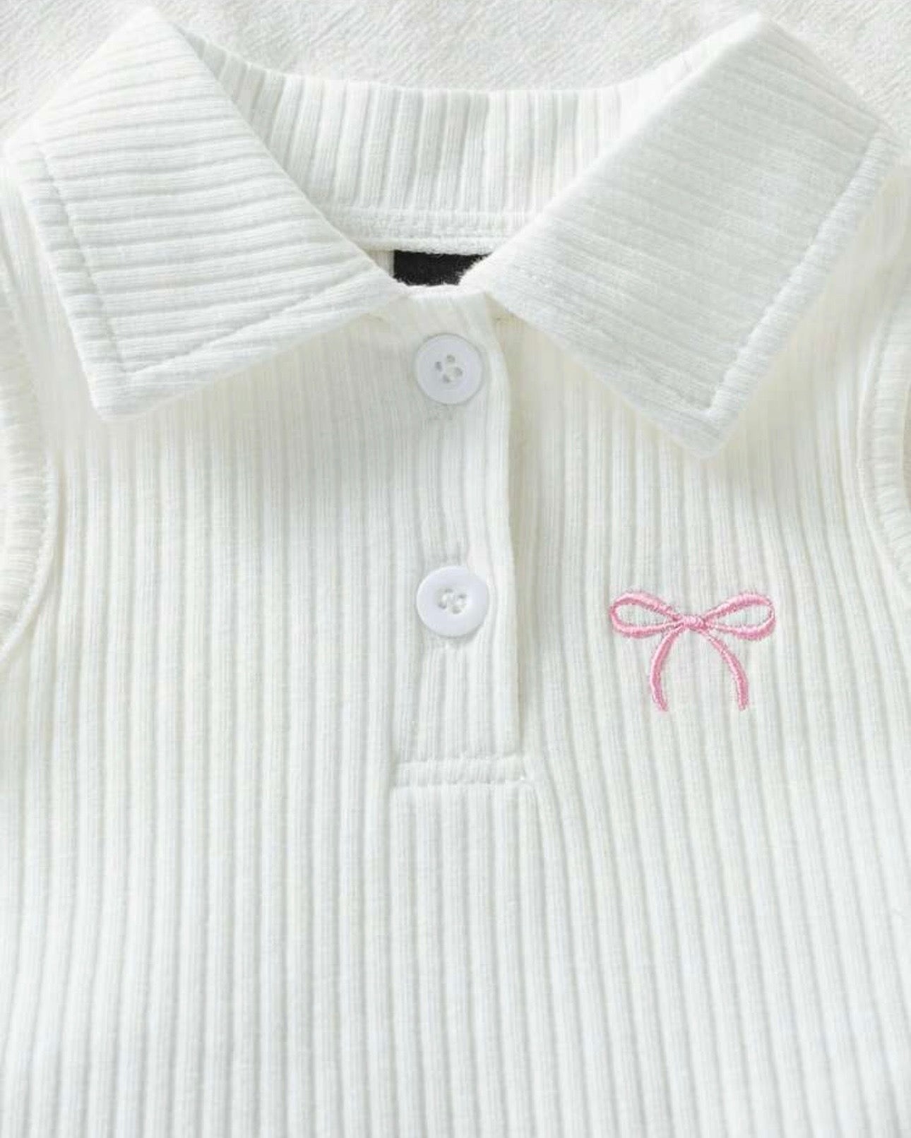 Girls  2pc White Polo Top with Bow & Denim Skirt