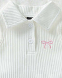 Girls  2pc White Polo Top with Bow & Denim Skirt