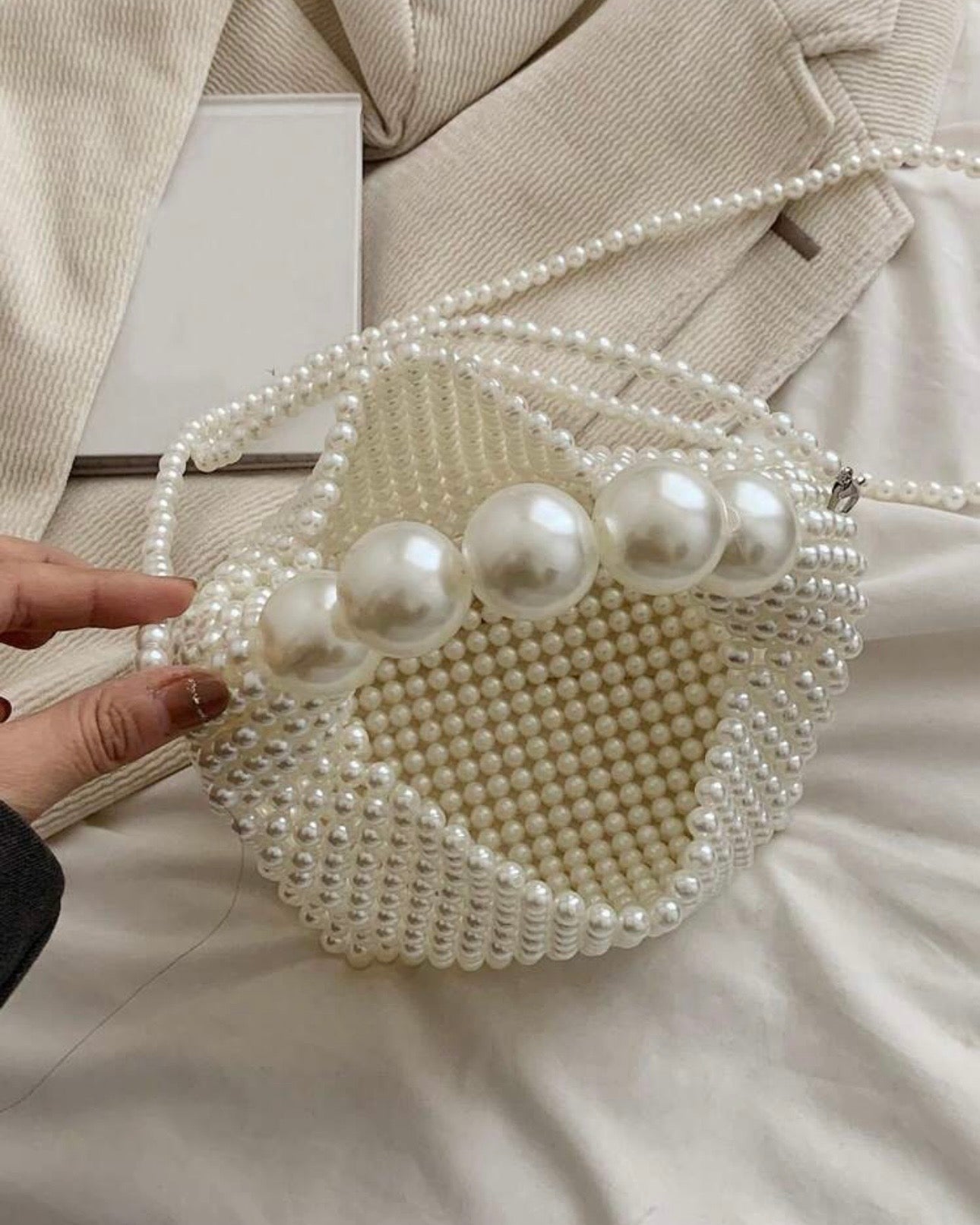 Handmade Woven Faux Pearl Bag – French Retro Elegance
