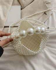 Handmade Woven Faux Pearl Bag – French Retro Elegance