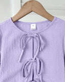 Tween Girls Purple Textured Bow Tie Long Sleeve Shirt