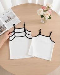 5pcs Girls White Milk Silk Camisole Set with Black Bow