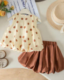 Girls 2-Piece 3D Bow Brown Sleeveless Top & Brown Bloom Shorts Set