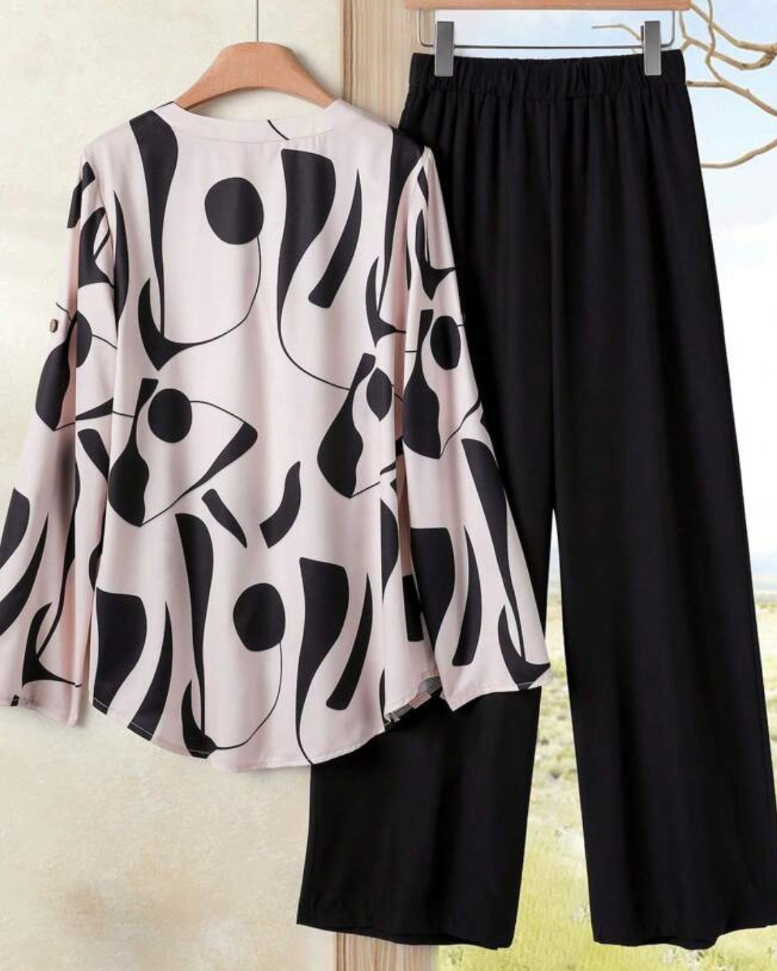 Black Printed Co-Ord Set – Elegant Shirt & Pants 2PCS