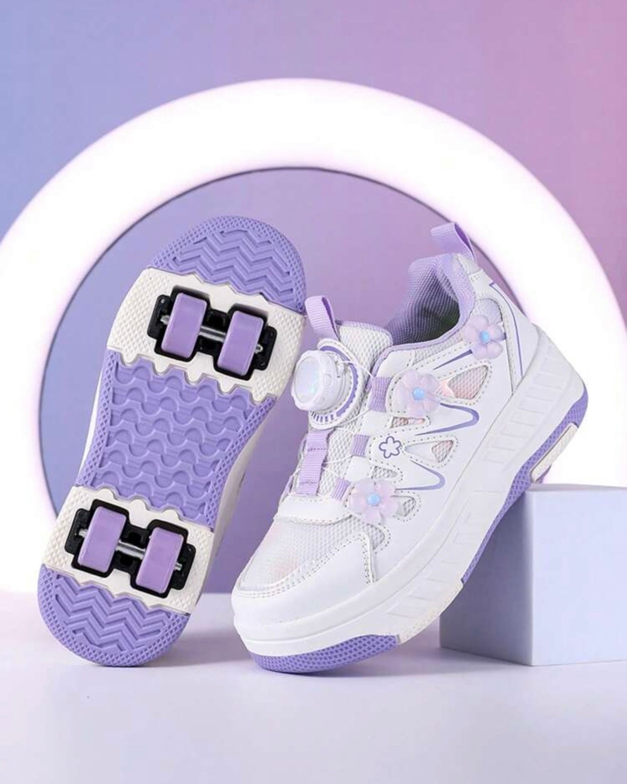 Girls’ White & Purple Convertible 4-Wheel Roller Skate Shoes