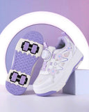 Girls’ White & Purple Convertible 4-Wheel Roller Skate Shoes